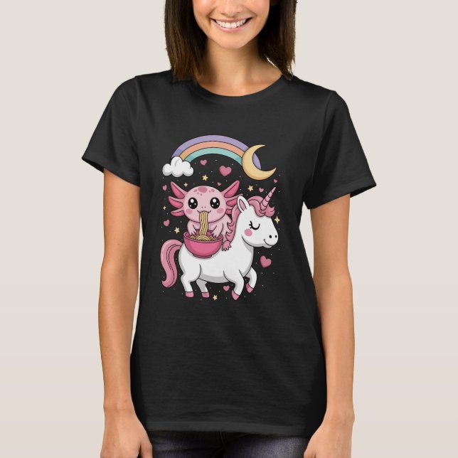 Axolotl Eating Ramen Noodles Cute Kawaii Kids Teen T-Shirt (Front)
