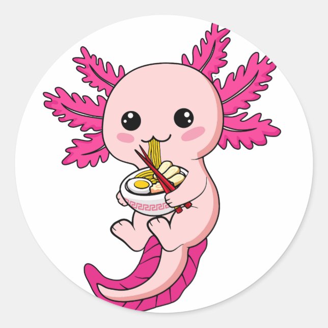 Axolotl Eating Ramen Noodles Kawaii Anime Classic  Round Sticker (Front)