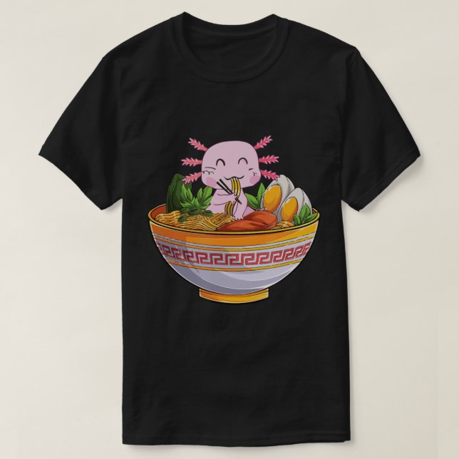 Axolotl Eating Ramen Noodles Kawaii Anime Gift Gir T-Shirt (Design Front)