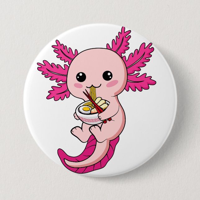 Axolotl Eating Ramen Noodles Kawaii Anime Round Bu 7.5 Cm Round Badge (Front)