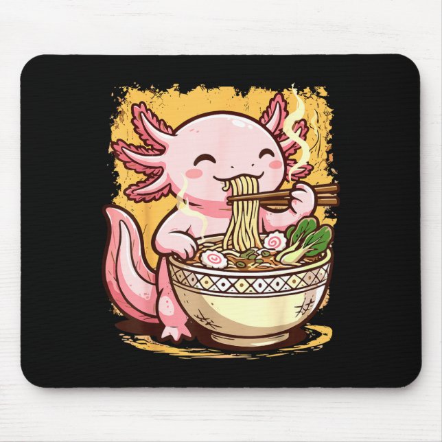 Axolotl Eating Ramen Noodles  Mouse Pad (Front)