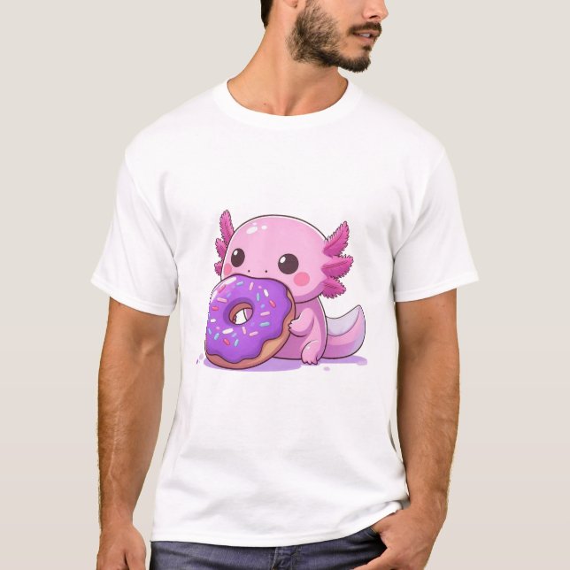 Axolotl eats purple doughnuts. T-Shirt (Front)