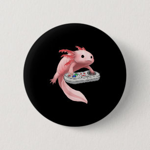 Axolotl Fish Playing Video Game White-axolotl Liza 6 Cm Round Badge