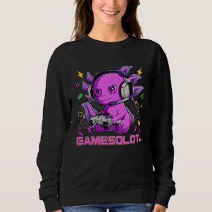 Axolotl Fish Playing Video Game White Axolotl Liza Sweatshirt