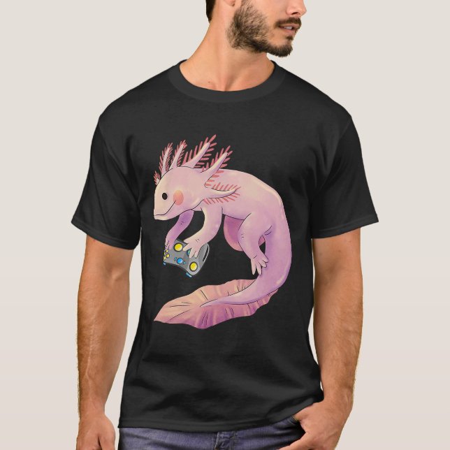 Axolotl Fish Playing Video Game White Axolotl Liza T-Shirt (Front)