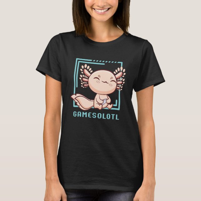 Axolotl Fish Playing Video Games Lizard Gamesolotl T-Shirt (Front)
