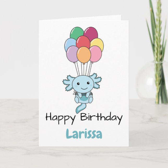 Axolotl Flies Up With Colourful Balloons Card (Front)