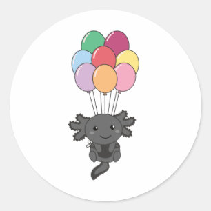 Axolotl Flies Up With Colourful Balloons Classic Round Sticker