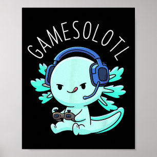 Axolotl Gamer Anime Gifts Kawaii Boys Girls  Poster