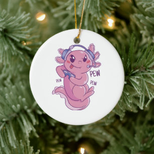 Axolotl Gamer Challenge Blast Ceramic Ornament