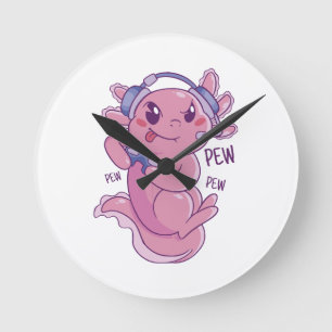 Axolotl Gamer Challenge Blast Round Clock