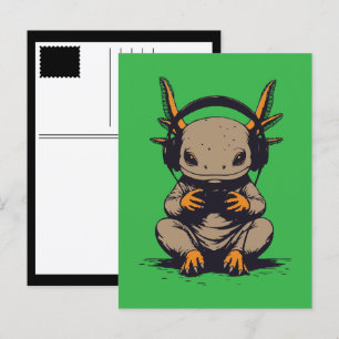 axolotl gamer holiday postcard
