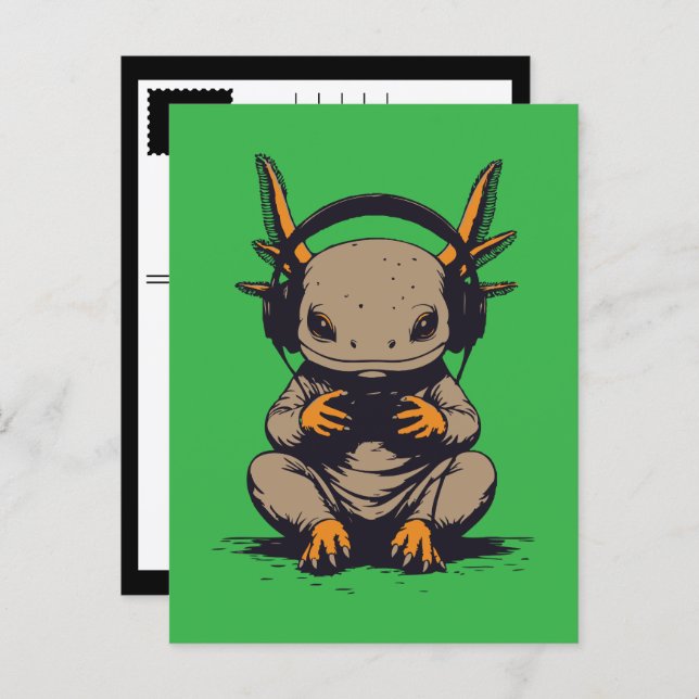 axolotl gamer holiday postcard (Front/Back)