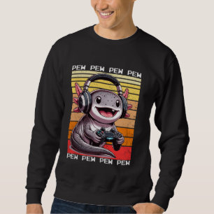 Axolotl Gamer Pew Funny Video Games Vintage Boys M Sweatshirt