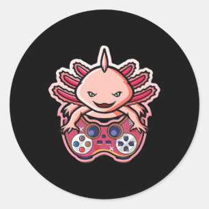 Axolotl Gaming Kids Boys Girls Anime Video Game Ga Classic Round Sticker