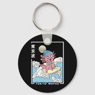 Axolotl Gaming Surfing Japanese Waves Kids Kawaii Key Ring