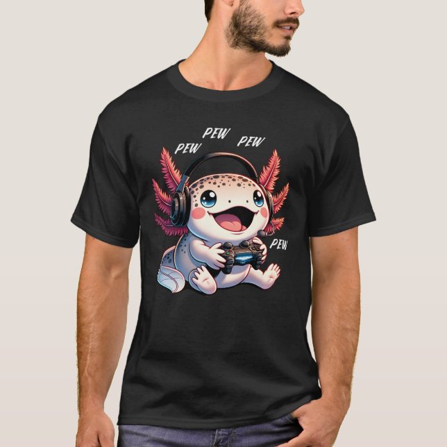 Axolotl Gaming Video Game Pew  Kids Boys Girls T-Shirt (Front)