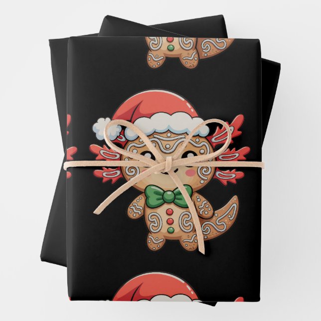 Axolotl Gingerbread Christmas Xmas Matching Family Wrapping Paper Sheet (In situ)