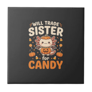 Axolotl Halloween Candy Trade Vector Design_1 Ceramic Tile