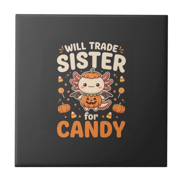Axolotl Halloween Candy Trade Vector Design_1 Ceramic Tile (Front)