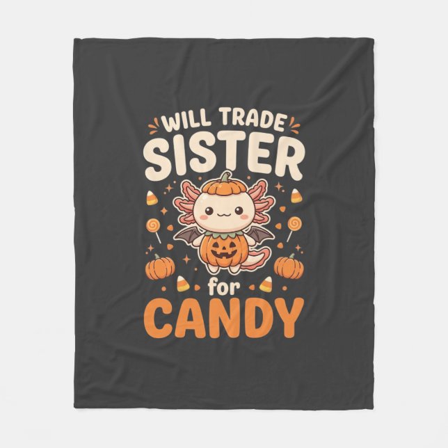 Axolotl Halloween Candy Trade Vector Design_1 Fleece Blanket (Front)