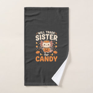 Axolotl Halloween Candy Trade Vector Design_1 Hand Towel