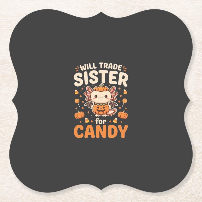 Axolotl Halloween Candy Trade Vector Design_1 Paper Coaster (Front)