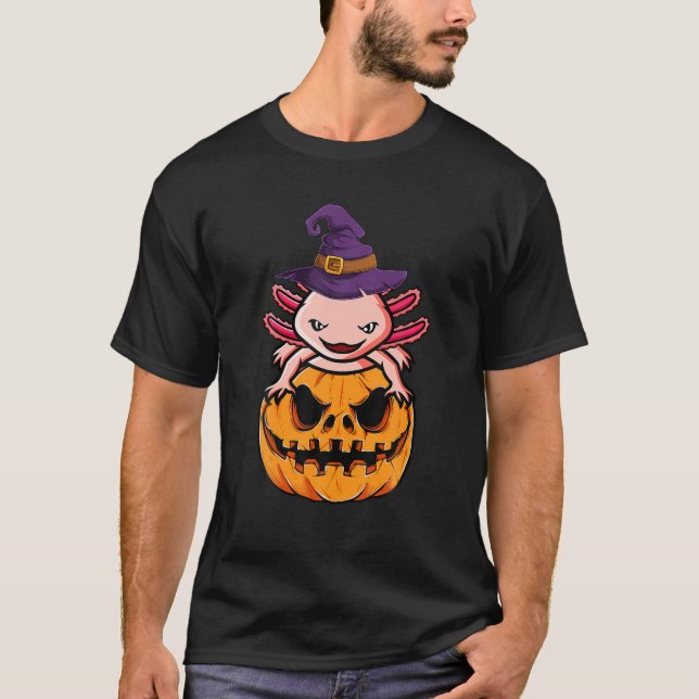 Axolotl Halloween Costume With Pumpkin T-Shirt (Front)