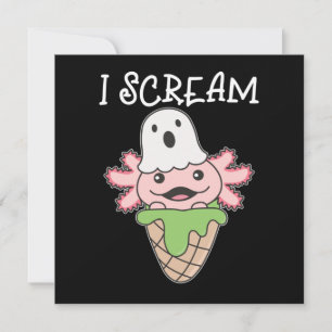 Axolotl Halloween Ghost I Scream Ice Pun Invitation