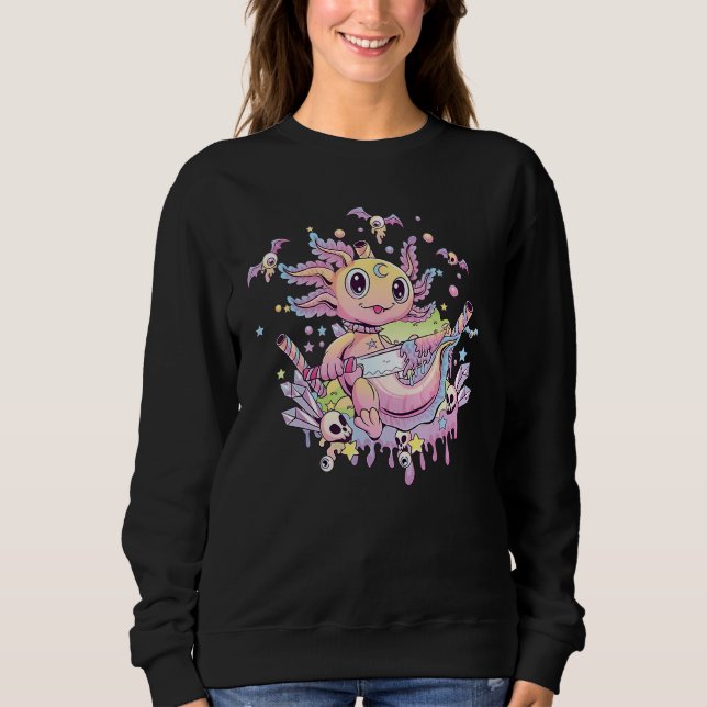Axolotl Halloween Skull Creepy Axolotl Pastel Goth Sweatshirt (Front)
