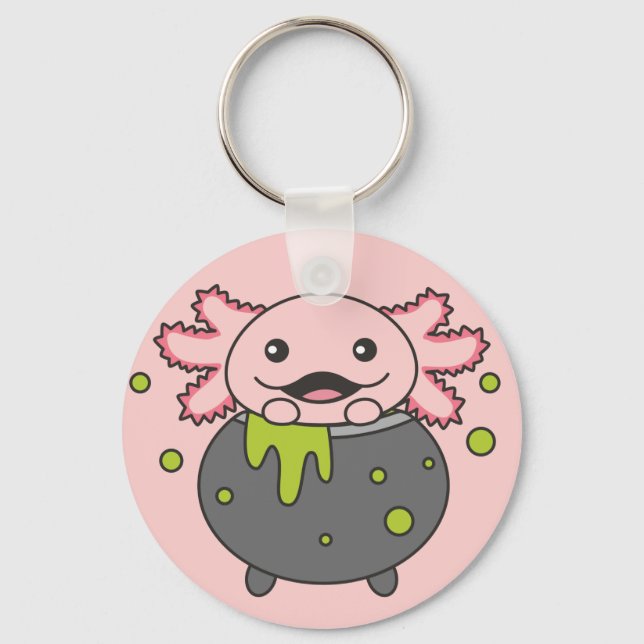 Axolotl Happy Halloween Cauldron Bat Keychain (Front)