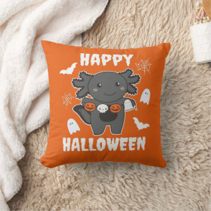 Axolotl Happy Halloween Pumpkin Bat Costume Cushion