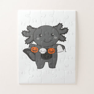Axolotl Happy Halloween Pumpkin Bat Costume Jigsaw Puzzle