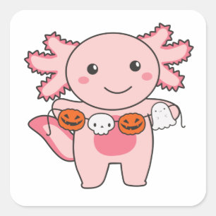 Axolotl Happy Halloween Pumpkin Bat Costume Square Sticker