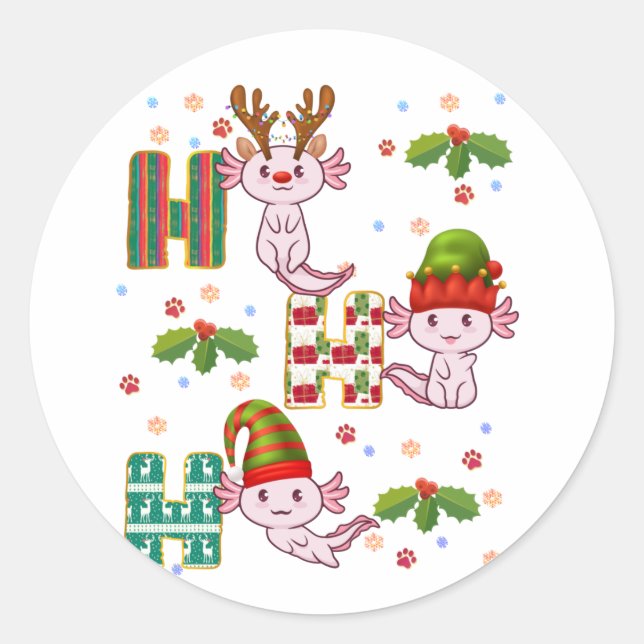 Axolotl Ho Ho Ho Merry Christmas Xmas Novelty  Classic Round Sticker (Front)