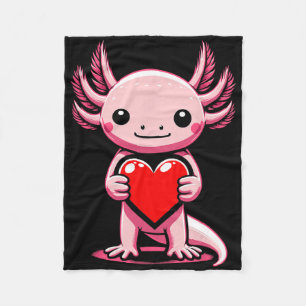 Axolotl Holding Heart Valentine's Day Cute Valenti Fleece Blanket