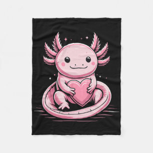 Axolotl Holding Heart Valentine's Day Cute Valenti Fleece Blanket
