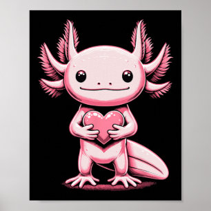 Axolotl Holding Heart Valentine's Day Cute Valenti Poster