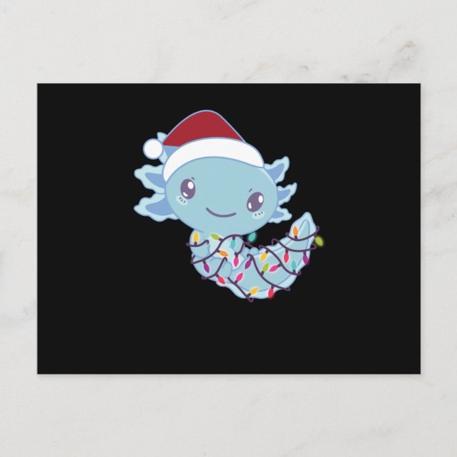 Axolotl In Fairy Lights Funny Animal Christmas Postcard (Front)