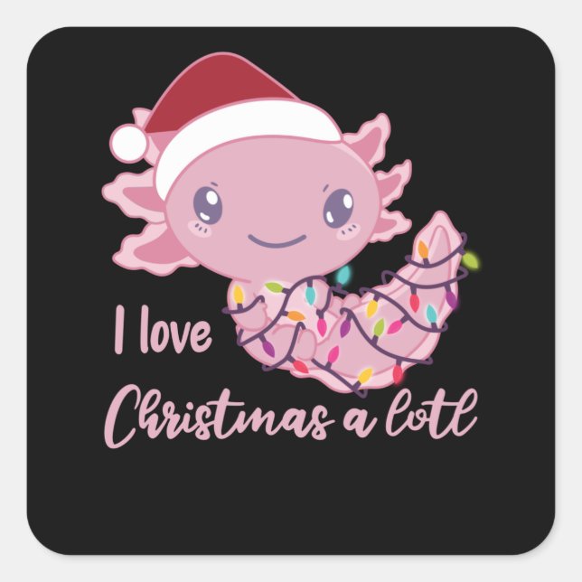 Axolotl In Fairy Lights Funny Animal Christmas Square Sticker (Front)