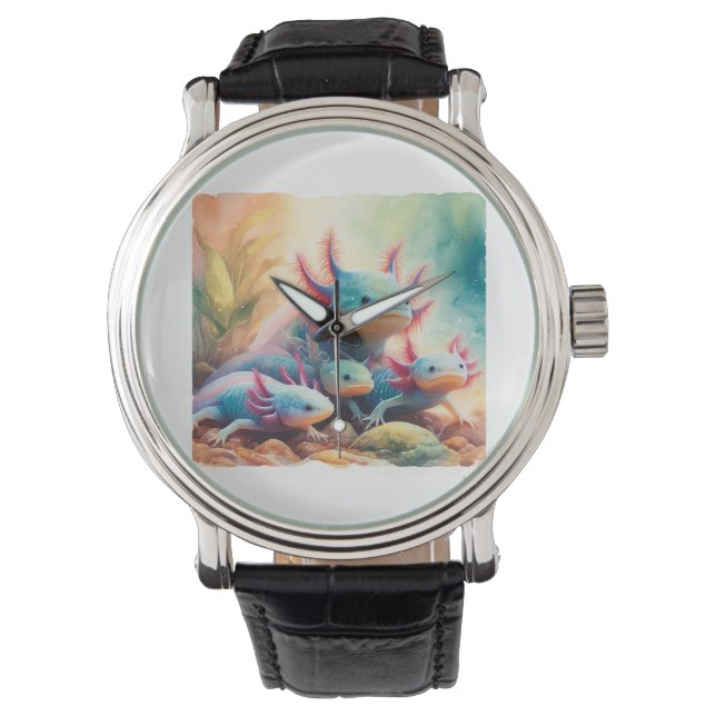 Axolotl in Harmony 060624AREF108 - Watercolor Watch (Front)