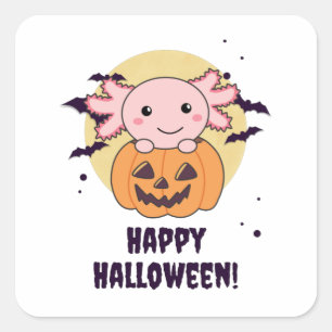 Axolotl In Pumpkin Sweet Axolotls Happy Halloween Square Sticker