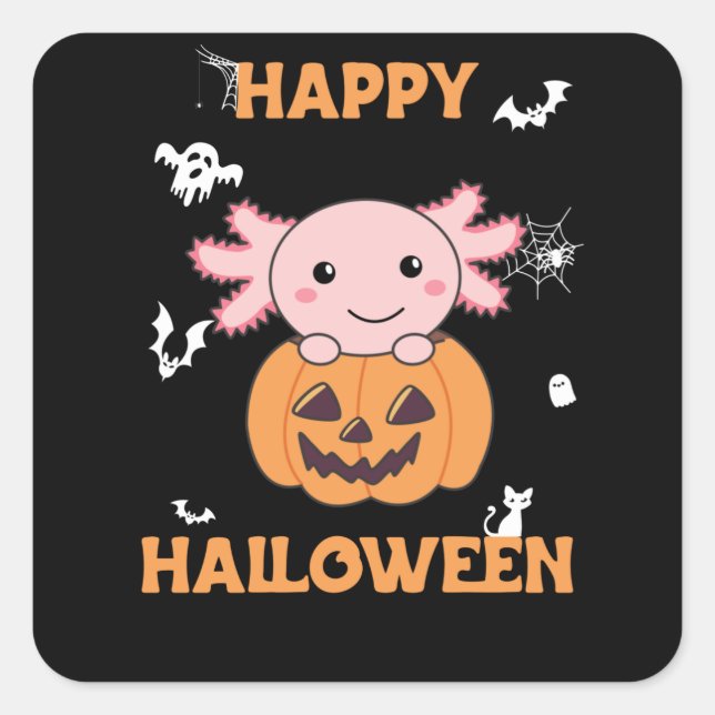 Axolotl In Pumpkin Sweet Axolotls Happy Halloween Square Sticker (Front)