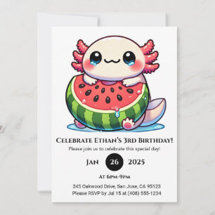 Axolotl in Watermelon Float Birthday Invitation