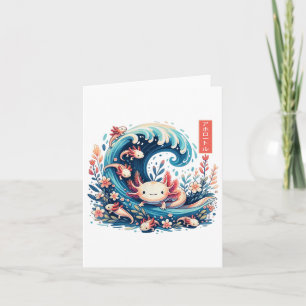Axolotl Japanese Art Funny Axolotl Gifts For Men W Card