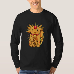Axolotl Japanese Maneki Neko Lucky Cat Waving Axol T-Shirt