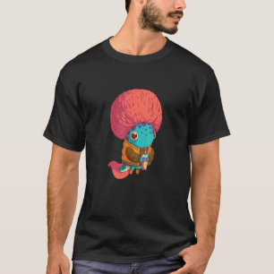 Axolotl Kid With A Pink Afro Haircut Drinking Soda T-Shirt