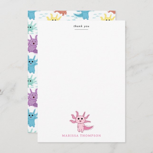 Axolotl Kids Cute Salamander Kids Girl Thank You Card (Front/Back)