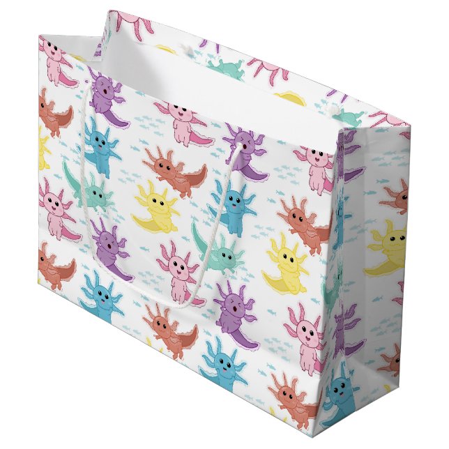 Axolotl Kids Cute Salamander Pattern Large Gift Bag (Front Angled)