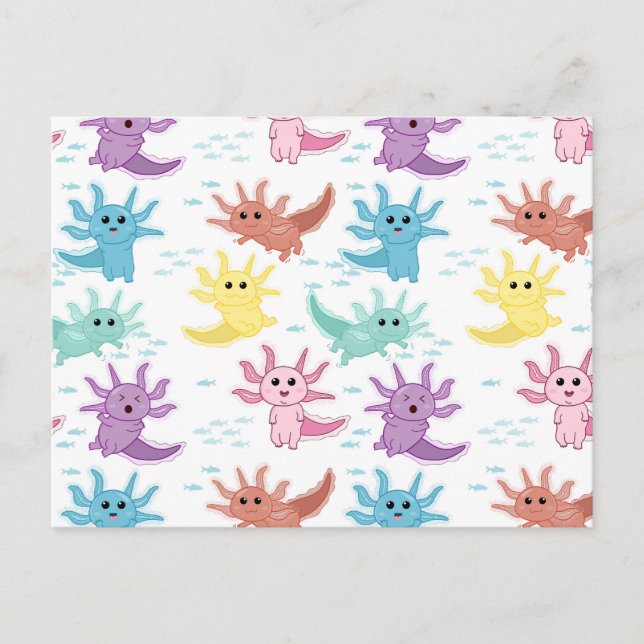 Axolotl Kids Cute Salamander Pattern Postcard (Front)